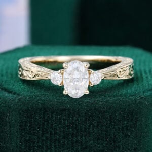 1/2 Carat Oval Cut Moissanite Flourish Promise Ring Three Stone Dainty Engagement Ring