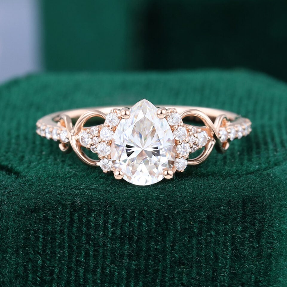 Pear Cut Moissanite Engagement Ring Infinity Promise Ring