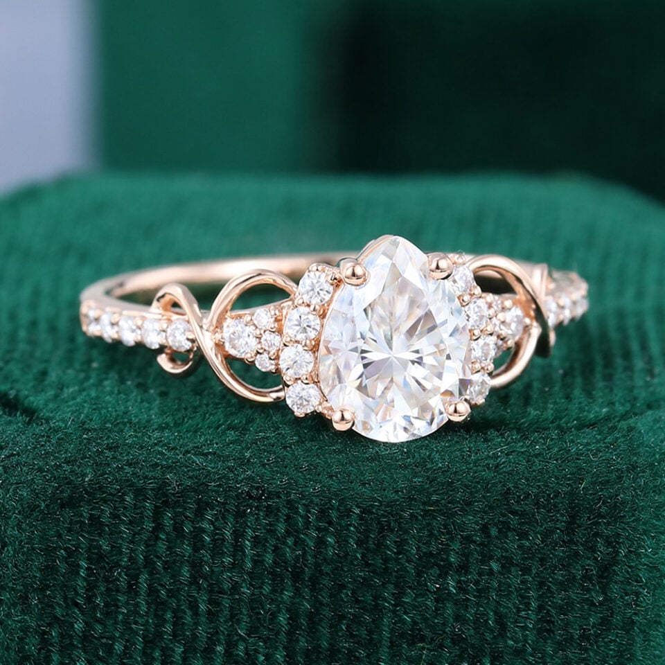 Pear Cut Moissanite Engagement Ring Infinity Promise Ring (3)