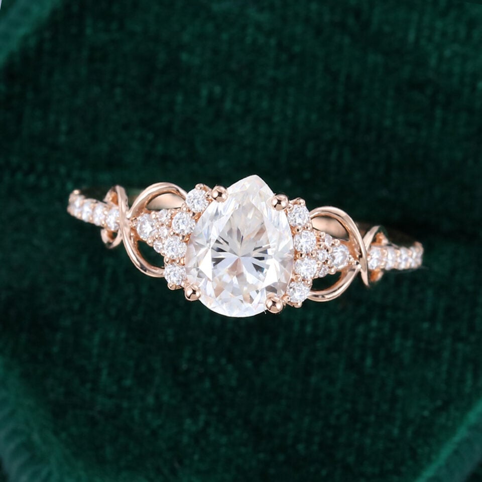 Pear Cut Moissanite Engagement Ring Infinity Promise Ring (4)