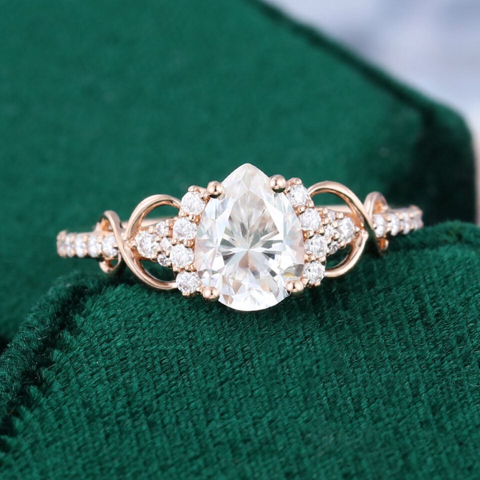 Pear Cut Moissanite Engagement Ring Infinity Promise Ring (6)