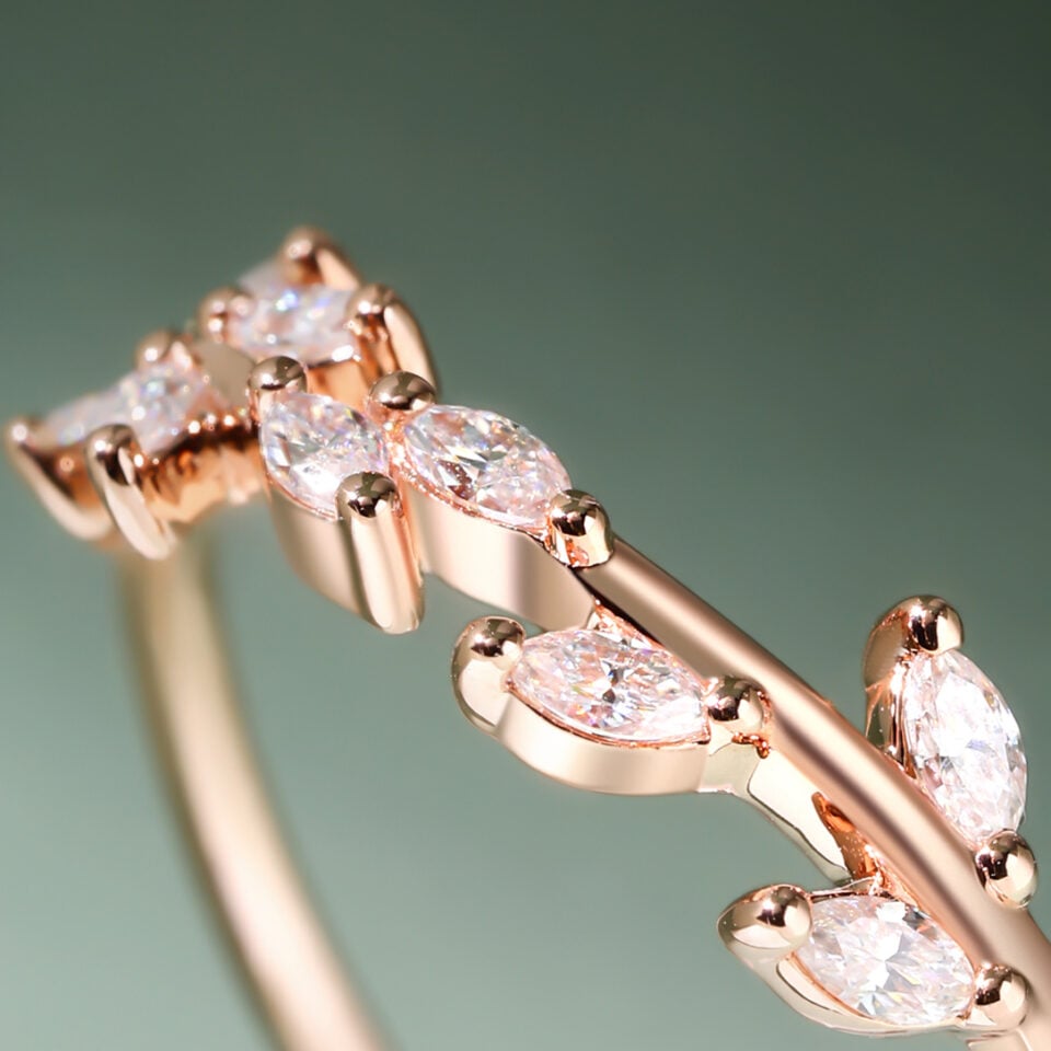 Pear Cut Moissanite Engagement Ring Set Nature Inspired Bridal Set (2)