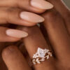 Pear Cut Moissanite Engagement Ring Set Nature Inspired Bridal Set (2)