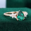 Pear Shaped Emerald & Diamond Engagement Ring with Blossom Cluster Accents (3)
