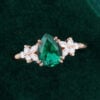Pear Shaped Emerald & Diamond Engagement Ring with Blossom Cluster Accents (5)