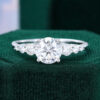 Round Cut Moissanite Engagement Ring White Gold with Gradient Side Stones