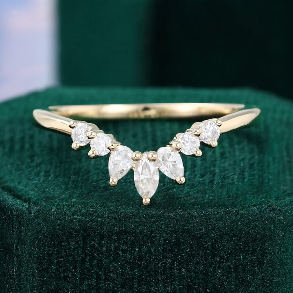 Tiara Moissanite Curved Wedding Band Stacking Ring