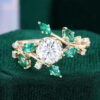 TwigLine | Moissanite & Emerald Engagement Ring Nature Themed Promise Ring