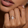 3PCS Pear Cut Moissanite Engagement Ring Set Floral Diamond Halo Ring Set (3)