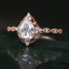 Filigree Floral Halo Vintage Inspired Pear Cut Moissanite Engagement Ring with Milgrain Accent (2)
