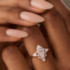 Marquise Cut Moissanite Rose Gold Cluster Engagement Ring (2)