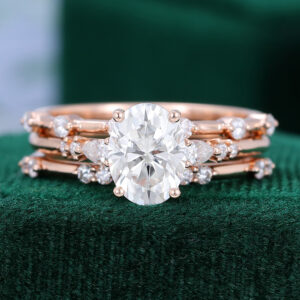 MollyJewelryUS 3PCS Oval Cut Moissanite Rose Gold Diamond Engagement Ring Set