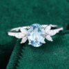 Oval Cut Silver &14K Rose Gold Aquamarine and Diamond Engagement Ring