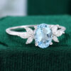Oval Cut Silver &14K Rose Gold Aquamarine and Diamond Engagement Ring