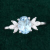 Oval Cut Silver &14K Rose Gold Aquamarine and Diamond Engagement Ring