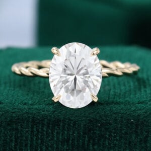 MollyJewelryUS Oval Cut Moissanite 14K Yellow Gold Diamond Hidden Halo Engagement Ring