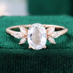 MollyJewelryUS Oval Cut White Sapphire 14K Rose Gold Engagement Ring