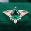1.2 Carat Pear Shaped Lab Emerald Rose Gold Cluster Engagement Ring