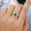 Unique Lab Emerald 14K Rose Gold Diamond Cluster Engagement Ring Set