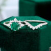 Unique Lab Emerald 14K Rose Gold Diamond Cluster Engagement Ring Set