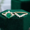 Unique Lab Emerald 14K Rose Gold Diamond Cluster Engagement Ring Set