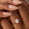 Oval Cut Moissanite Rose Gold Diamond Milgrain Three Stone Engagement Ring