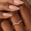 Pave V Shaped Moissanite Wedding Band Minimalist Curved Stacking Ring (1)