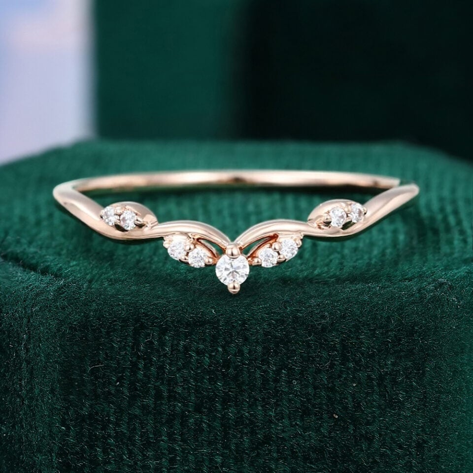 Snowdrift | Moissanite Curved Wedding Band Unique Stacking Ring