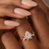 Sylvan Crown Pear Shaped Moissanite Emerald Leaf Engagement Ring 14K Rose Gold (3)
