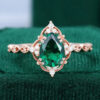 Vintage pear cut emerald gold ring teardrop engagement ring for women