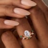 Sylvan Crown Oval Cut Moissanite Rose Gold Emerald Leaf Engagement Ring (3)