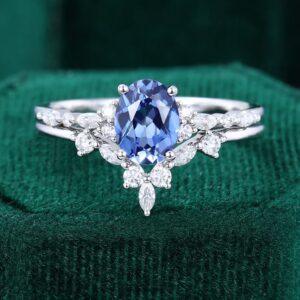 Cornflower Sapphire Wedding Ring Set