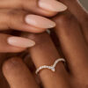 Moissanite Pointed Curved Wedding Band Pavé Stacking Band (2)