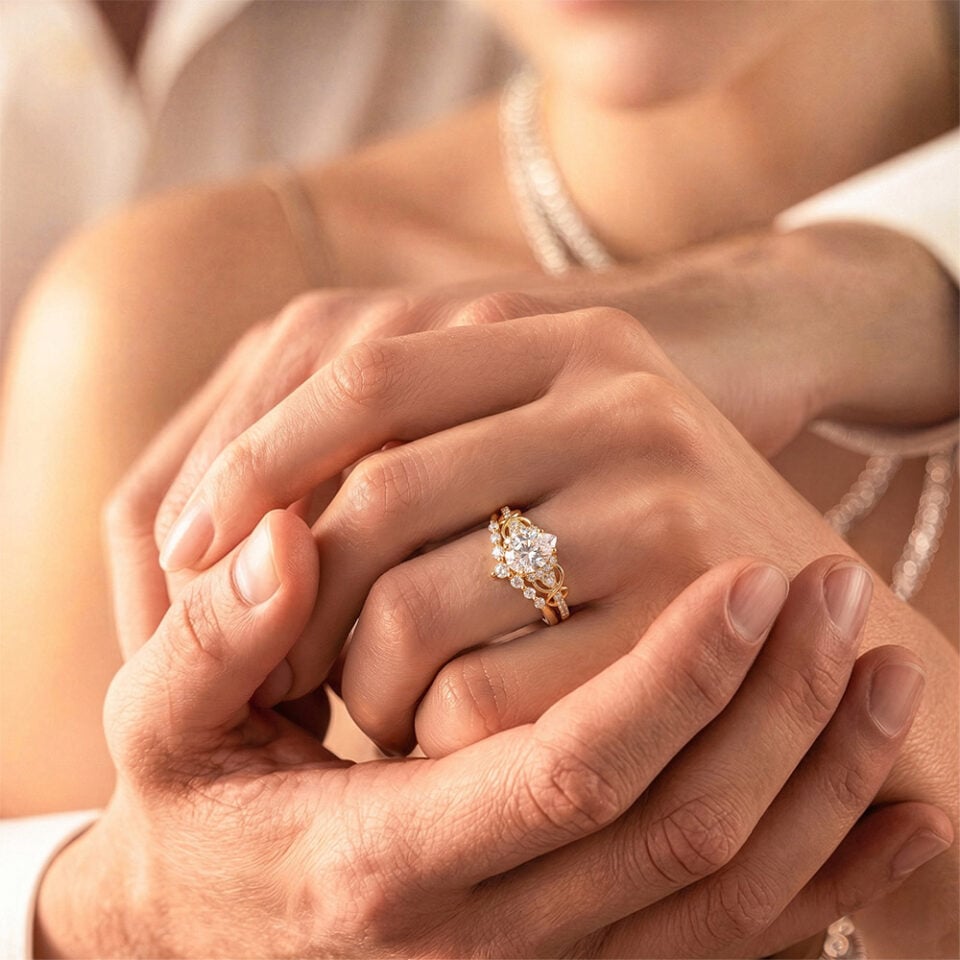 Pear Shaped Moissanite Bridal Ring Set Infinity Wedding Set (2)