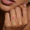 Rose Gold Round Cut Sunstone and Diamond Engagement Ring Set (1)