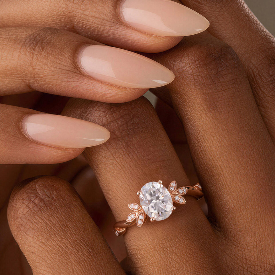 Unique Oval Cut Moissanite Engagement Ring Rose Gold (2)