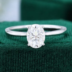 White Gold Oval Moissanite Trellis Setting Solitaire Engagement Ring
