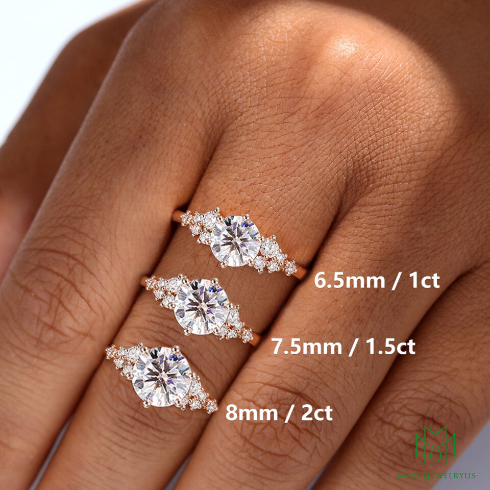 Snowdrift - Round Cut Moissanite Cluster Engagement Ring - comparison