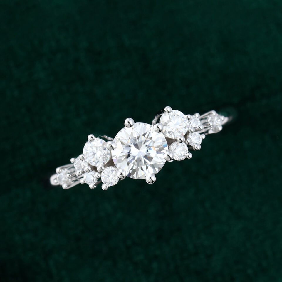 Snowdrift - Round Cut Moissanite Cluster Engagement Ring - half carat