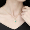 Oval Cut Emerald Brushed Finish Two-Tone Pendant Necklace Art Deco