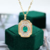 Oval Cut Emerald Brushed Finish Two-Tone Pendant Necklace Art Deco