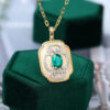 Oval Cut Emerald Brushed Finish Two-Tone Pendant Necklace Art Deco
