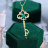14K/18K Yellow Gold Oval Cut Emerald Key Women Elegant Necklace Commemorative Gift