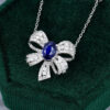 14K/18K White Gold Oval Cut Sapphire Fashion Bowtie Necklace Women Commemorative Gift
