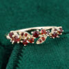 Nature Inspired Round Cut Garnet Anniversary Ring Cluster Leaf Wedding Band