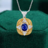 14K/18K White Gold Oval Cut Sapphire Unique Necklace Women Commemorative Gift