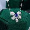 14K/18K White Gold Oval Cut Sapphire Fashion Bowtie Necklace Women Commemorative Gift