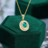 14K/18K Yellow Gold Oval Cut Emerald Women Elegant Aristocratic Necklace Commemorative Gift