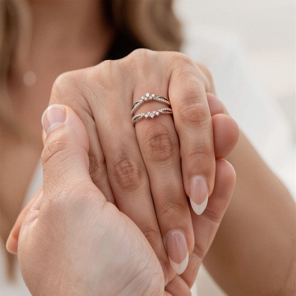 Moissanite Crown Curved Wedding Band Ring Enhancer In 14K White Gold (1)