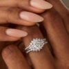 Oval Cut Moissanite Cluster Bridal Ring Set in White Gold (3)